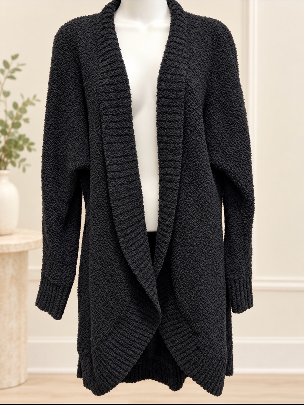 UGG Black Open-Front Bouclé Cardigan size m